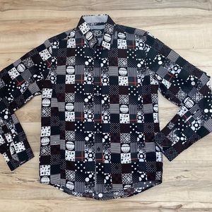 NWT Caviar Dremes Mens S Long Sleeve Button Down Shirt. Squares and Circles.